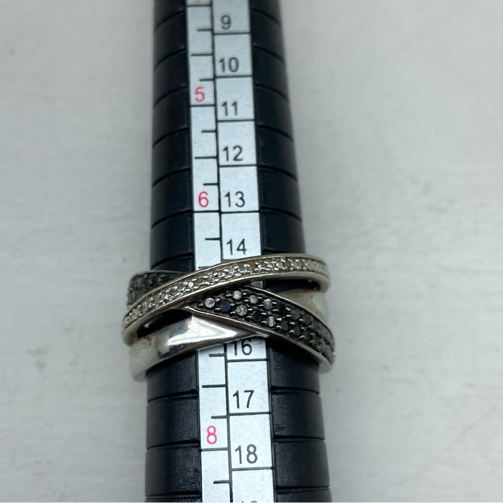 Sterling Silver Moissanite Lab Created Black And White Diamond Stacked Ring